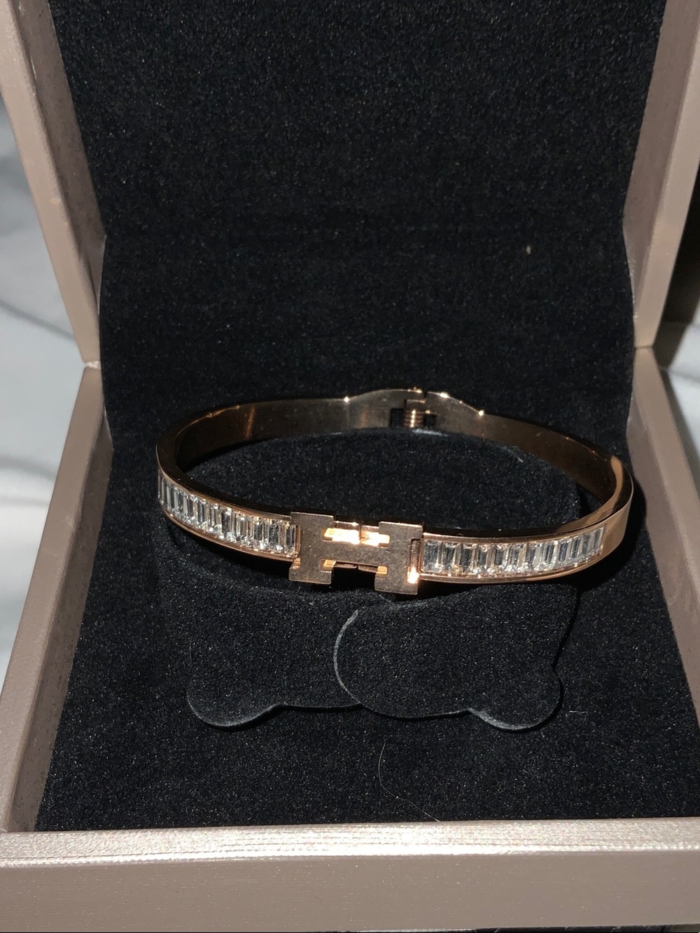 Rose Gold Crystal Hinge Bangle Bracelet - Women's Accessories